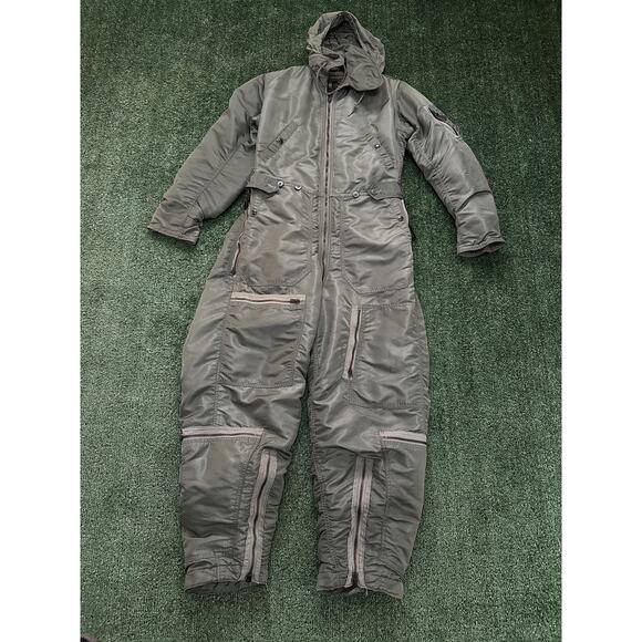 Vintage CWU-1/P Flying Coveralls Mens Small Long Olive Green Hooded Flight Suit